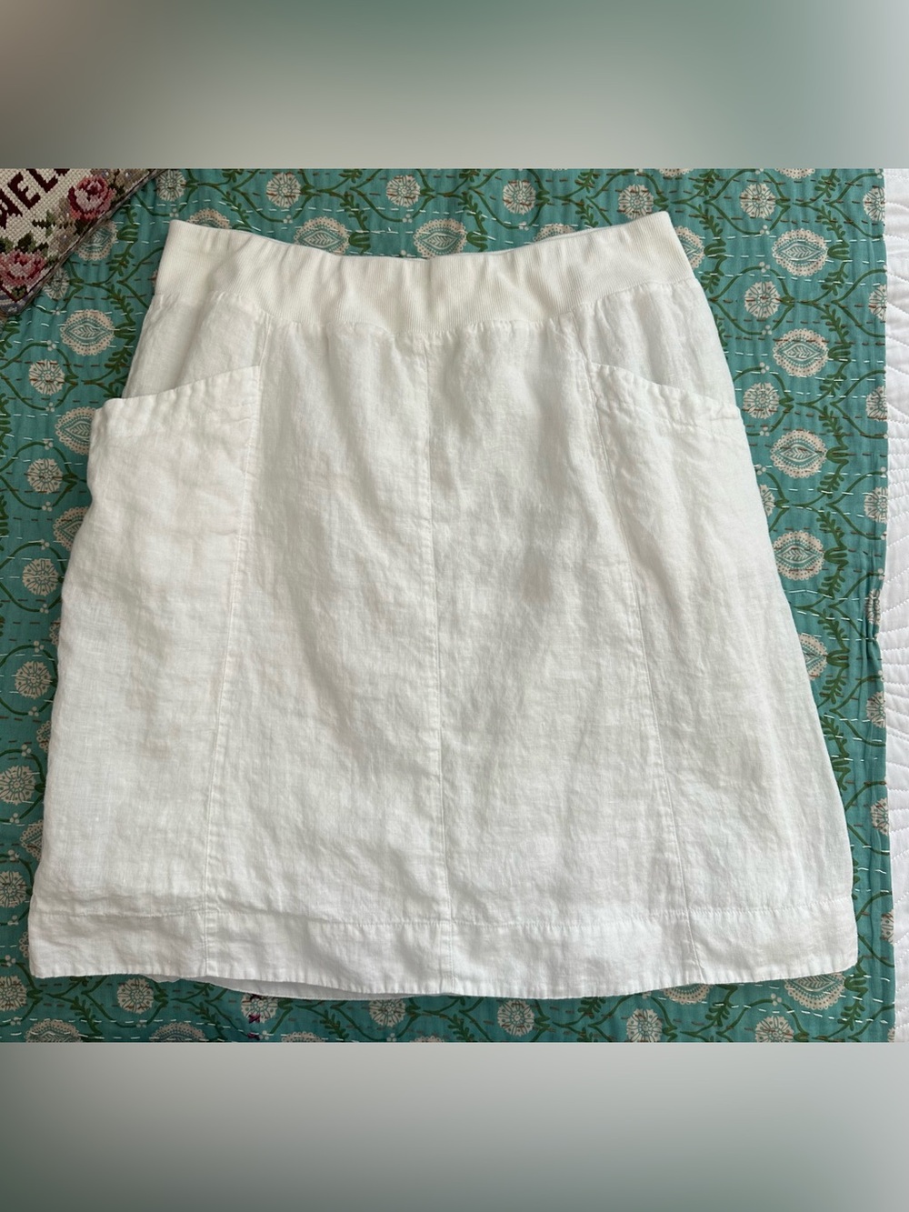 Eileen Fisher White Linen A-Line Skirt
